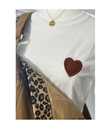 Tee Shirt Blanc coeur Marron