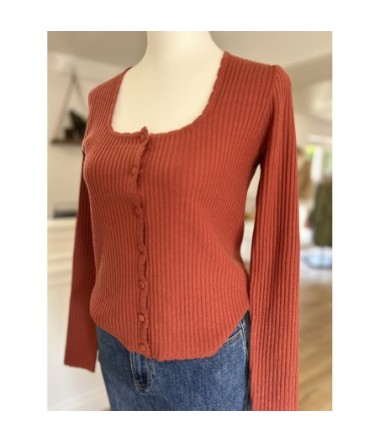 Pull boutonné - Terracotta - TU