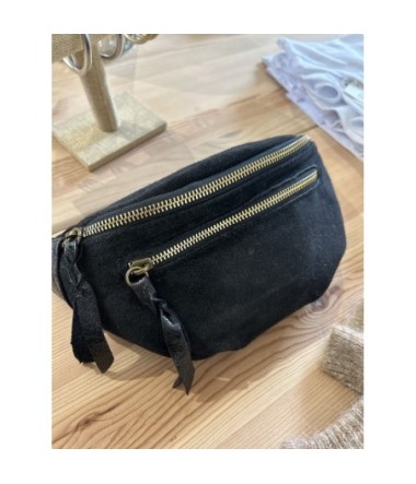 Sac banane cuir bi matière - Noire 