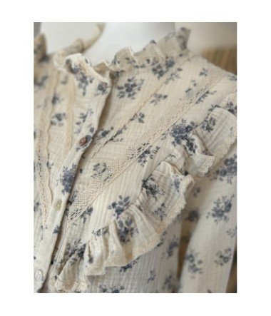 Chemise gaz de coton fleurs et volants